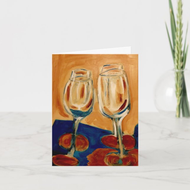 Toasting with Four Wine Glasses Card (Front)