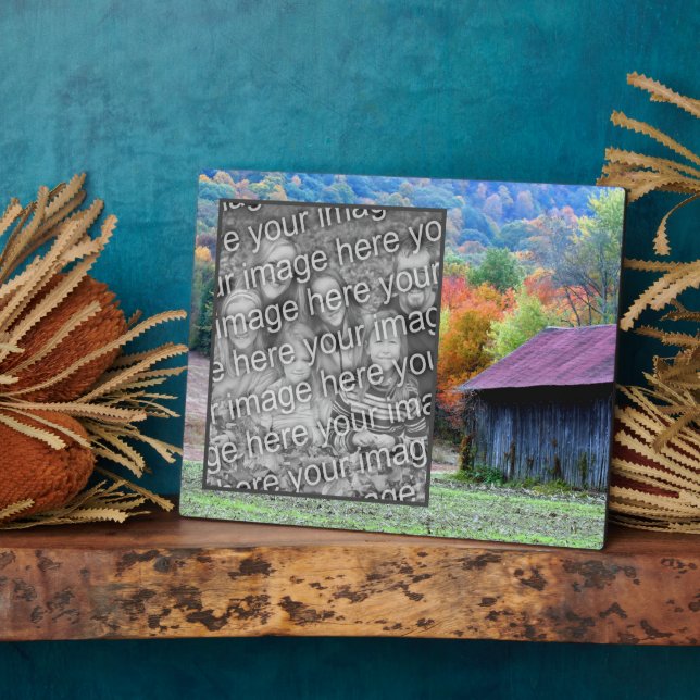 Tobacco Barn Autumn Foliage Add Your Own Photo Plaque (Side)