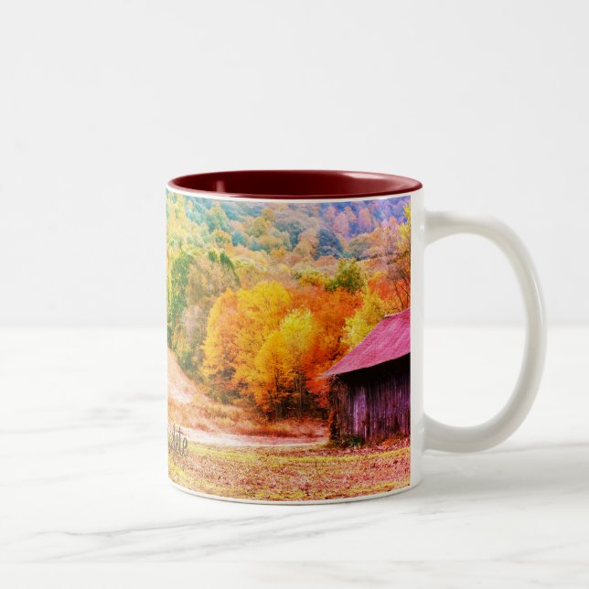 Tobacco Barn Fall Foliage Nature Art Two-Tone Coffee Mug (Right)