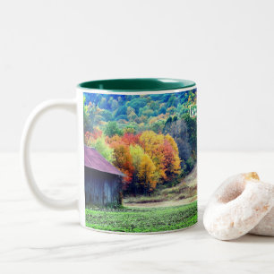 Tobacco Barn Fall Foliage Personalized Two-Tone Coffee Mug