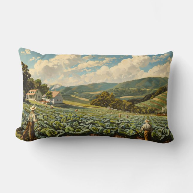 Tobacco Farm Throw Pillow (Front)