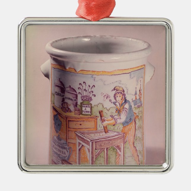 Tobacco pot depicting a tobacconist metal tree decoration (Front)