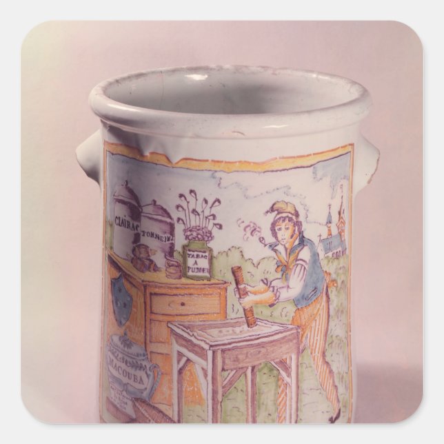 Tobacco pot depicting a tobacconist square sticker (Front)