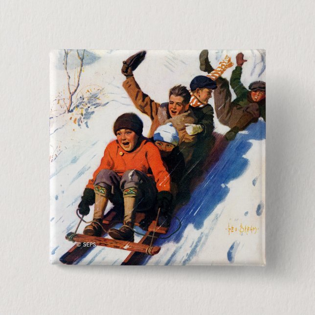 Tobagganing 15 Cm Square Badge (Front)