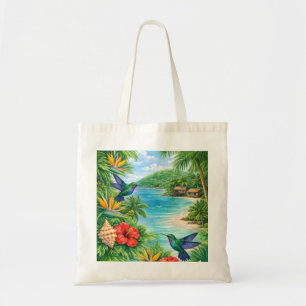 Tobago Tropical Beach, Hummingbirds & Hibiscus Tote Bag
