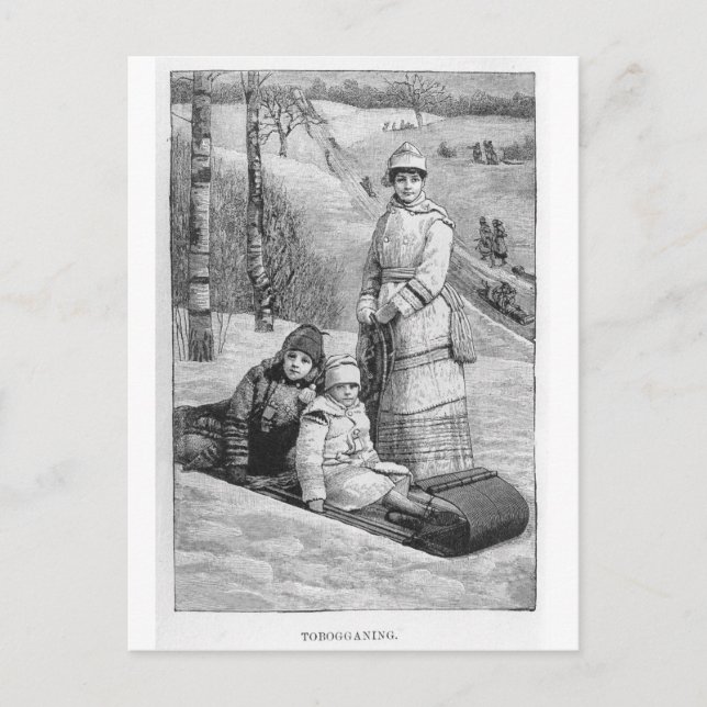 Tobagonning Vintage Victorian Christmas Greetings Holiday Postcard (Front)