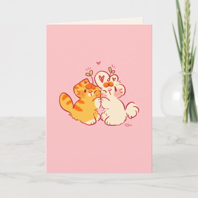Tobi & Tansy Hug - Cute Cat & Bunny Card (Front)
