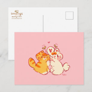 Tobi & Tansy Hug - Cute Cat & Bunny Postcard