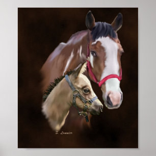 Tobiano Paint Mare and Foal Poster