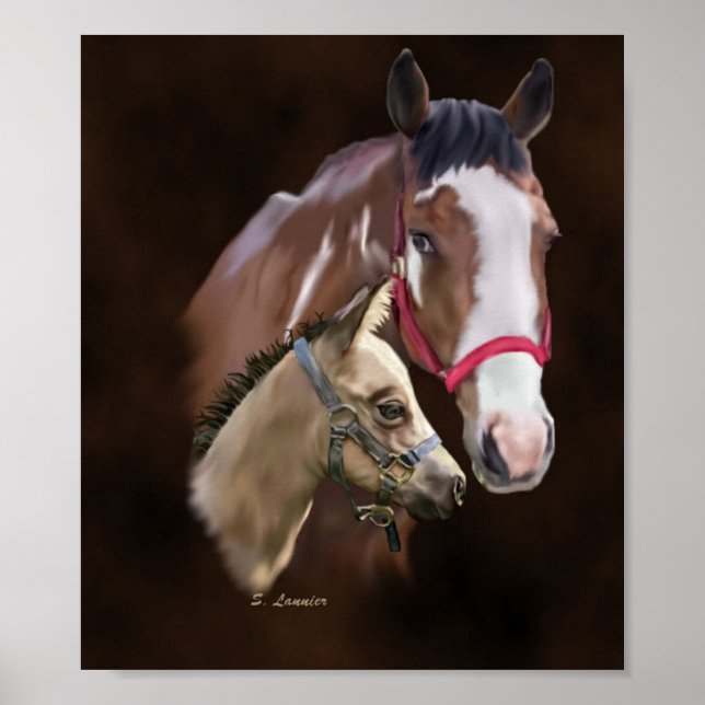 Tobiano Paint Mare and Foal Poster (Front)
