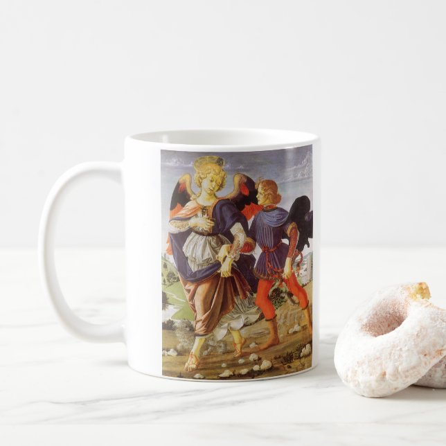 Tobias and the Angel by Andrea del Verrocchio Coffee Mug (With Donut)