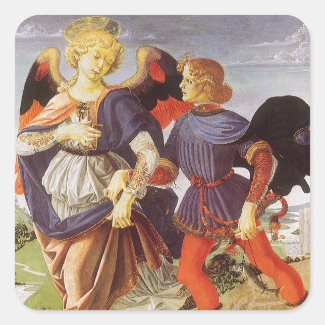 Tobias and the Angel by Andrea del Verrocchio Square Sticker (Front)