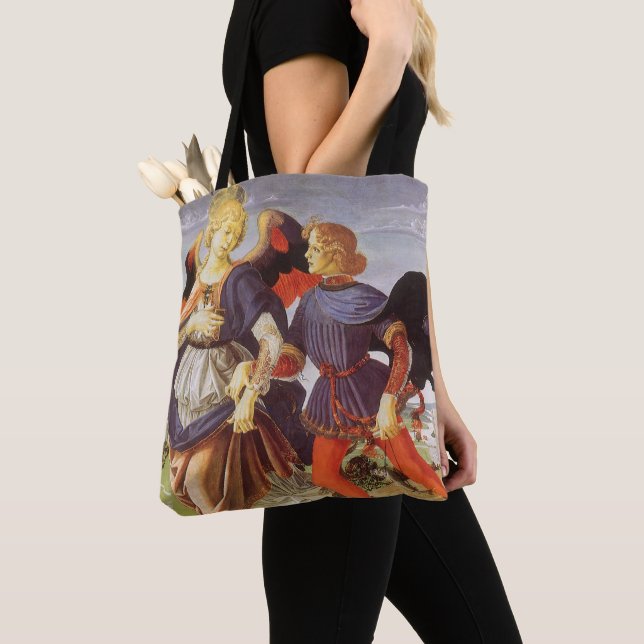 Tobias and the Angel by Andrea del Verrocchio Tote Bag (Close Up)