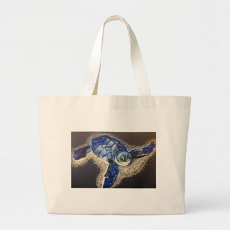 Tobin the baby sea turtle large tote bag
