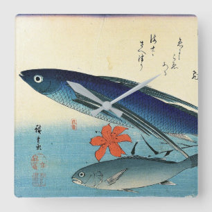 Tobiuo & Ishimochi - Colourful Japanese Fish Print Square Wall Clock