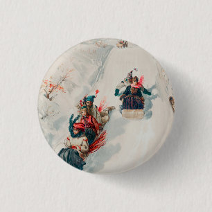 "Tobogganing", Chromolithograph, Louis Prang & Co. 3 Cm Round Badge
