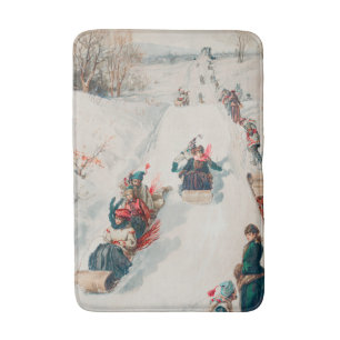 "Tobogganing", Chromolithograph, Louis Prang & Co. Bath Mat