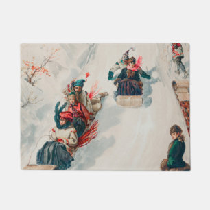 "Tobogganing", Chromolithograph, Louis Prang & Co. Doormat