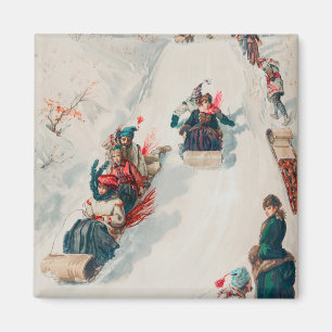 "Tobogganing", Chromolithograph, Louis Prang & Co. Magnet