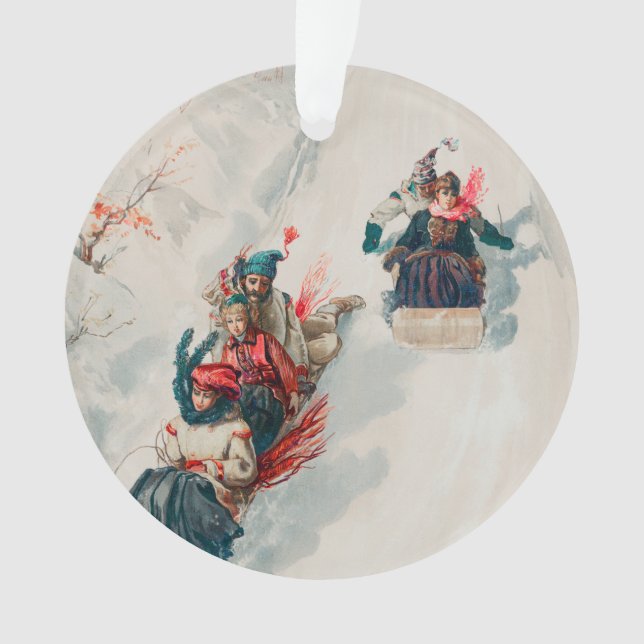 "Tobogganing", Chromolithograph, Louis Prang & Co. Ornament (Front)