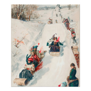 "Tobogganing", Chromolithograph, Louis Prang & Co. Photo Print