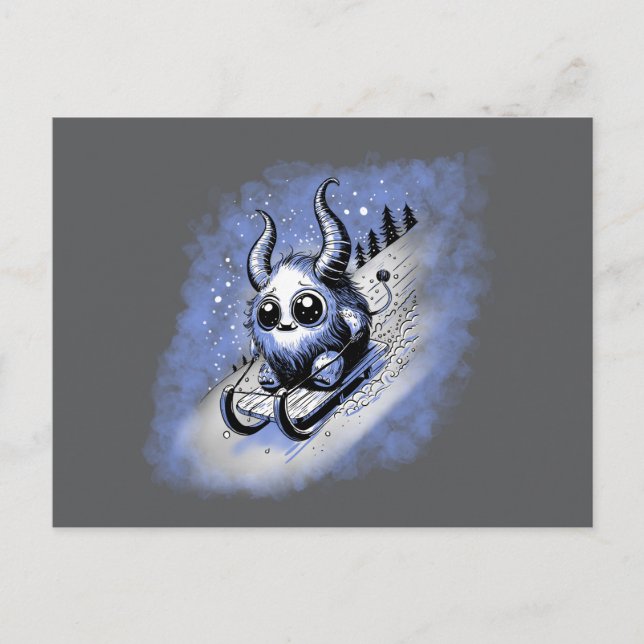 Tobogganing Monster Postcard (Front)