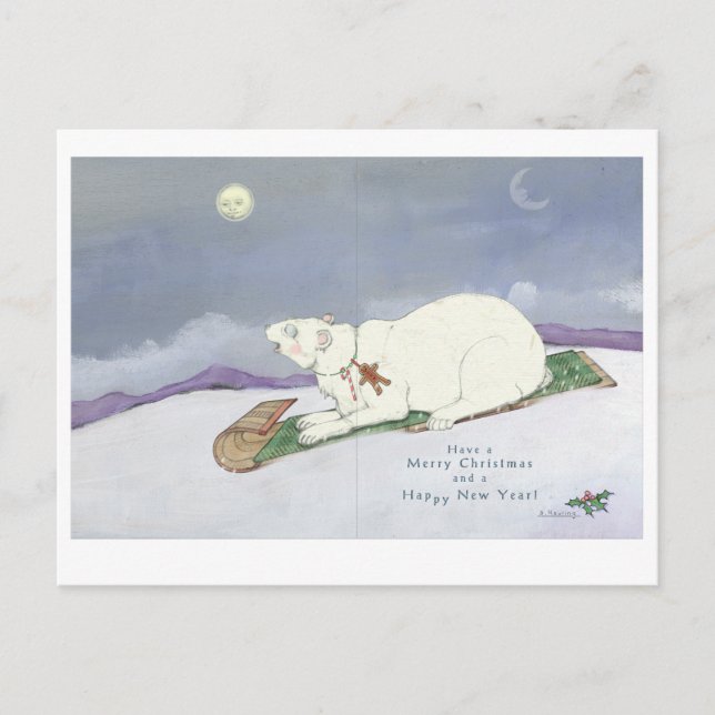 Tobogganing Polar Bear Postcard (Front)