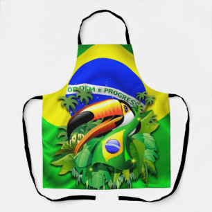 Toco Toucan with Brazil Flag  Apron
