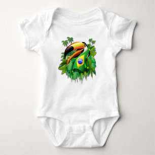 Toco Toucan with Brazil Flag  Baby Bodysuit