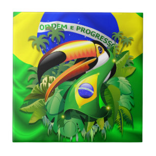 Toco Toucan with Brazil Flag Ceramic Tile