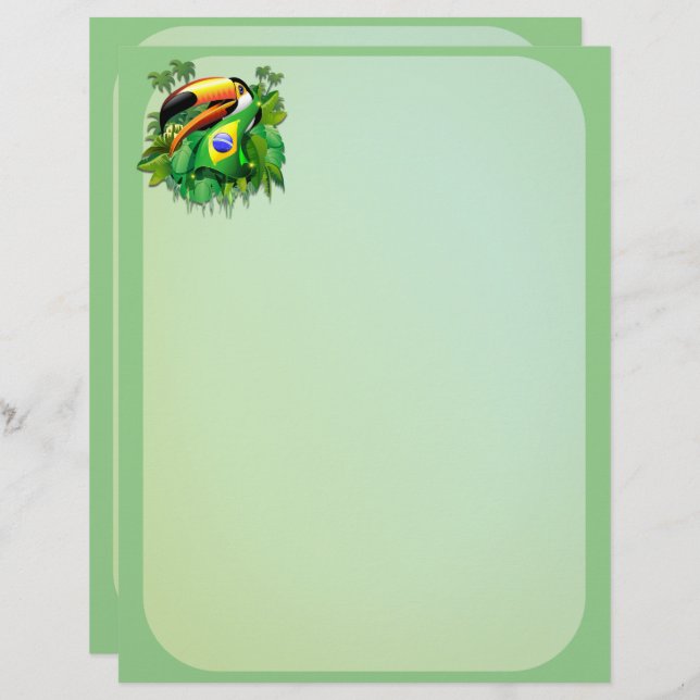 Toco Toucan with Brazil Flag  Custom Letterhead (Front/Back)
