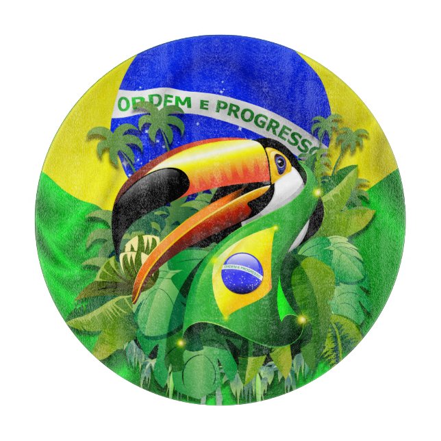 Toco Toucan with Brazil Flag  Cutting Board (Front)