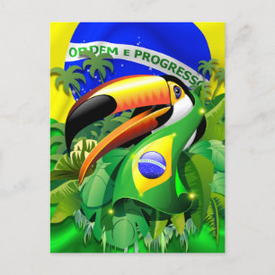 Toco Toucan with Brazil Flag Holiday Postcard