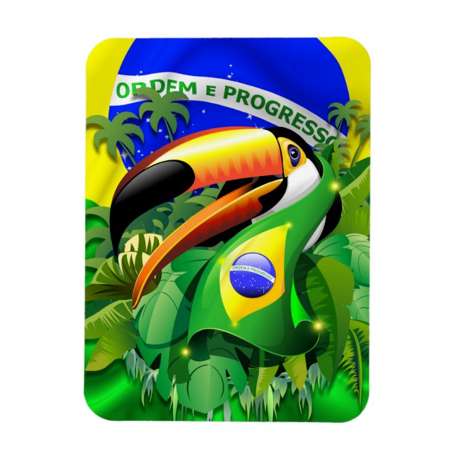 Toco Toucan with Brazil Flag  Magnet (Vertical)