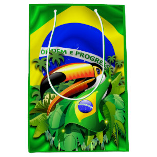 Toco Toucan with Brazil Flag Medium Gift Bag