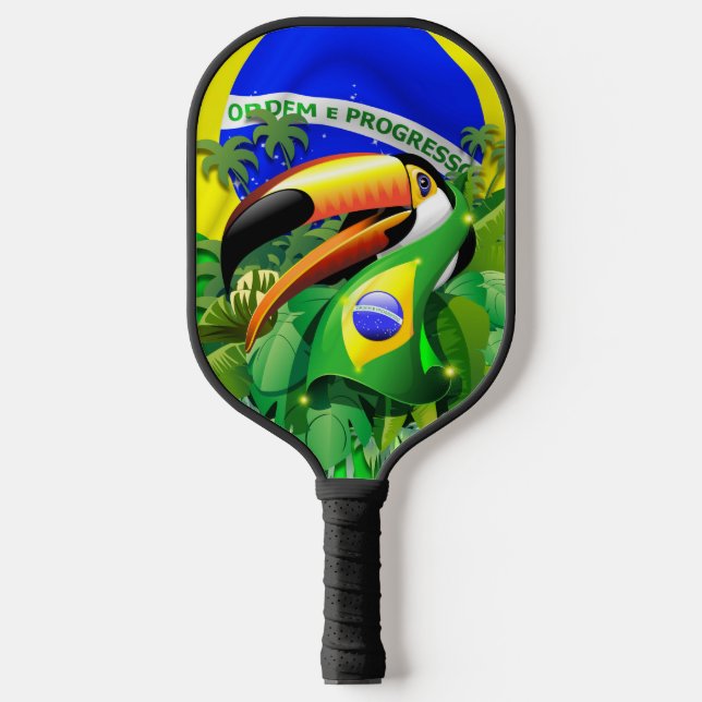 Toco Toucan with Brazil Flag  Pickleball Paddle (Front)