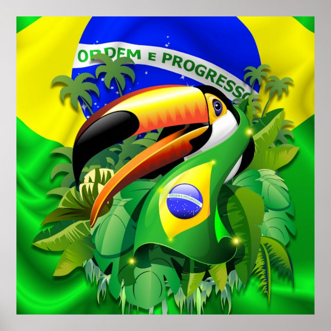 Toco Toucan with Brazil Flag  Poster (Front)