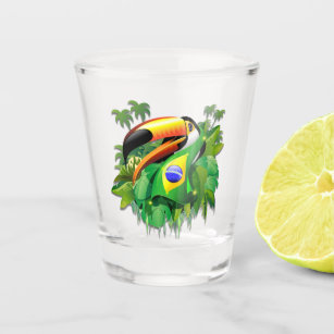 Toco Toucan with Brazil Flag  Shot Glass