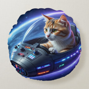 TOCOCLAWS Galactic Pilot: Space Cat Round Accent Cushion