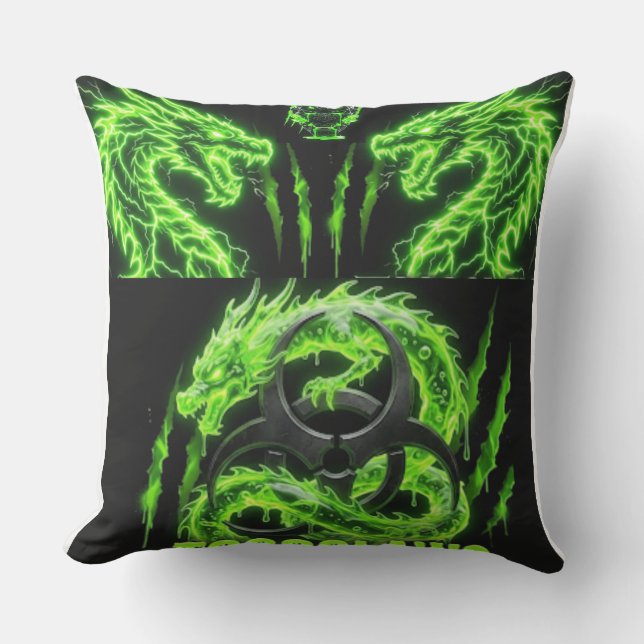 TOCOCLAWS Twin Neon Green Lightning Dragons  Cushion (Front)