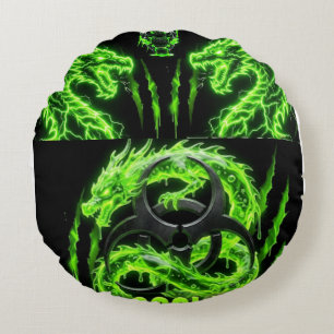 TOCOCLAWS Twin Neon Green Lightning Dragons Round Cushion