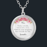 Today a Bride Mother-of-the-Bride Keepsake Silver Plated Necklace<br><div class="desc">Today a bride,  tomorrow a wife. Forever your daughter,  best friends for life. Personalise this pretty floral design with your name and it will make a thoughtful keepsake gift for your mother.</div>