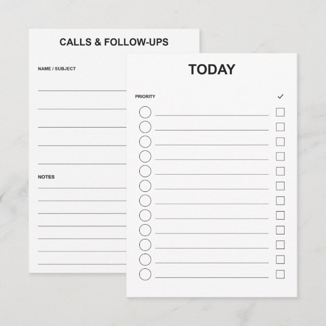 Today Daily Productivity Task And Notes Cards (Front/Back)