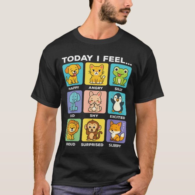 Today I Feel... Funny Animals Emotional Boxes Emot T-Shirt (Front)