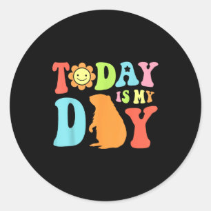 Today Is Groundhog Day Funny Women Retro 60s Daisy Classic Round Sticker