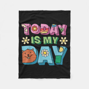 Today Is Groundhog Day Funny Women Retro 60s Daisy Fleece Blanket