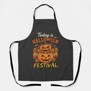 Today Is Halloween Festival Stacked Pumpkins Spide Apron