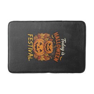 Today Is Halloween Festival Stacked Pumpkins Spide Bath Mat