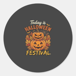 Today Is Halloween Festival Stacked Pumpkins Spide Classic Round Sticker