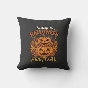 Today Is Halloween Festival Stacked Pumpkins Spide Cushion